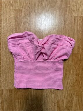 Pink Strapless Smocked Tube Top with Knot Front